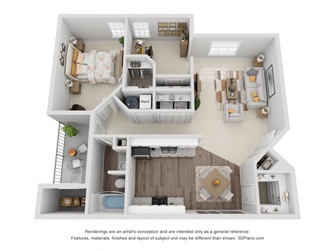 Floor plan for 1 bed, 1 bath, 1000 sqft
